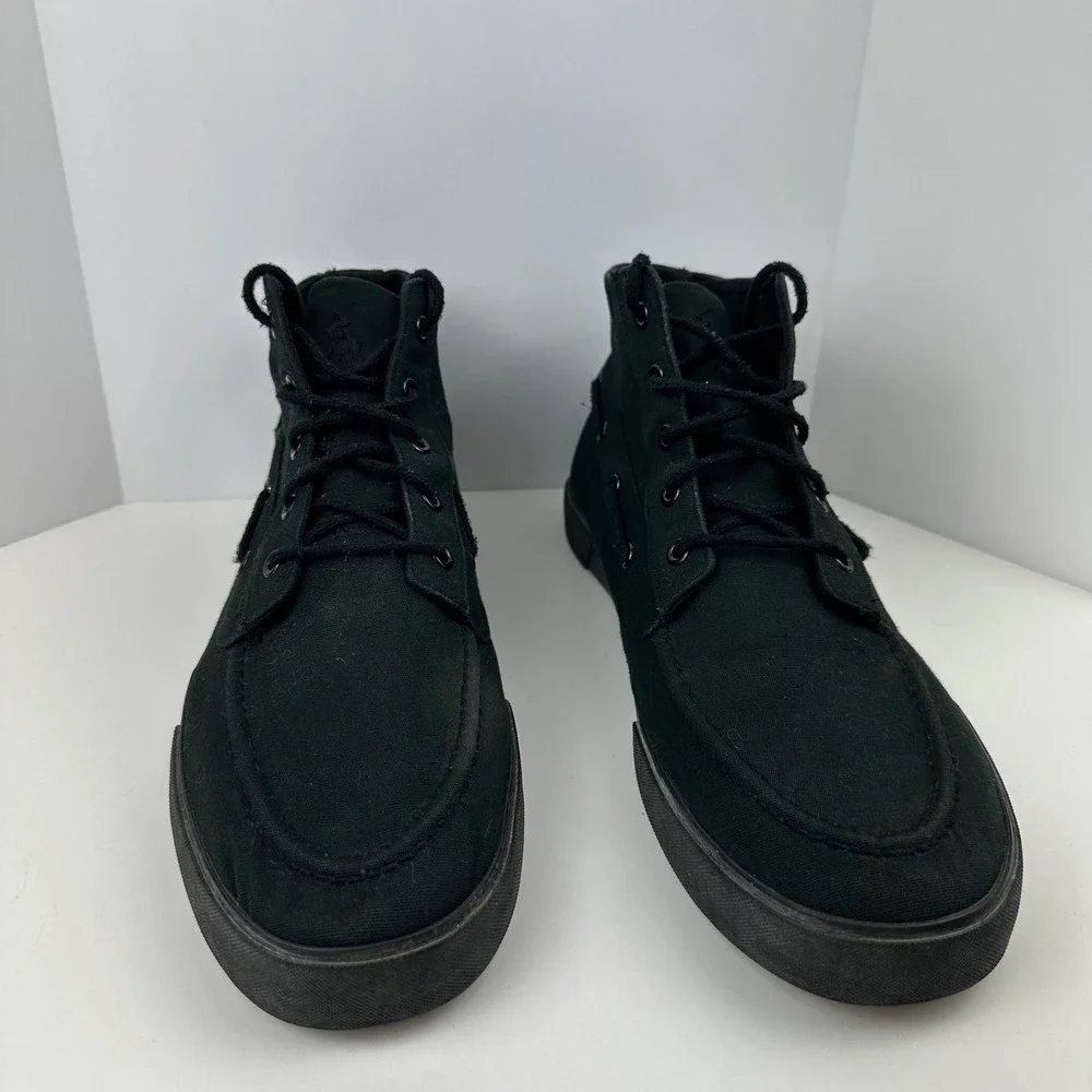 Polo Ralph Lauren Lander Chukka Mens Black Canvas Mid Top Moc Toe Sneakers 13D